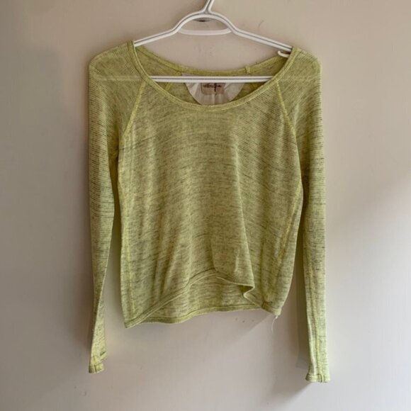 Y2k Aritzia Wilfred Free Knit Top Cropped 2000s Long sleeve Cotton Green Yellow - Picture 9 of 15